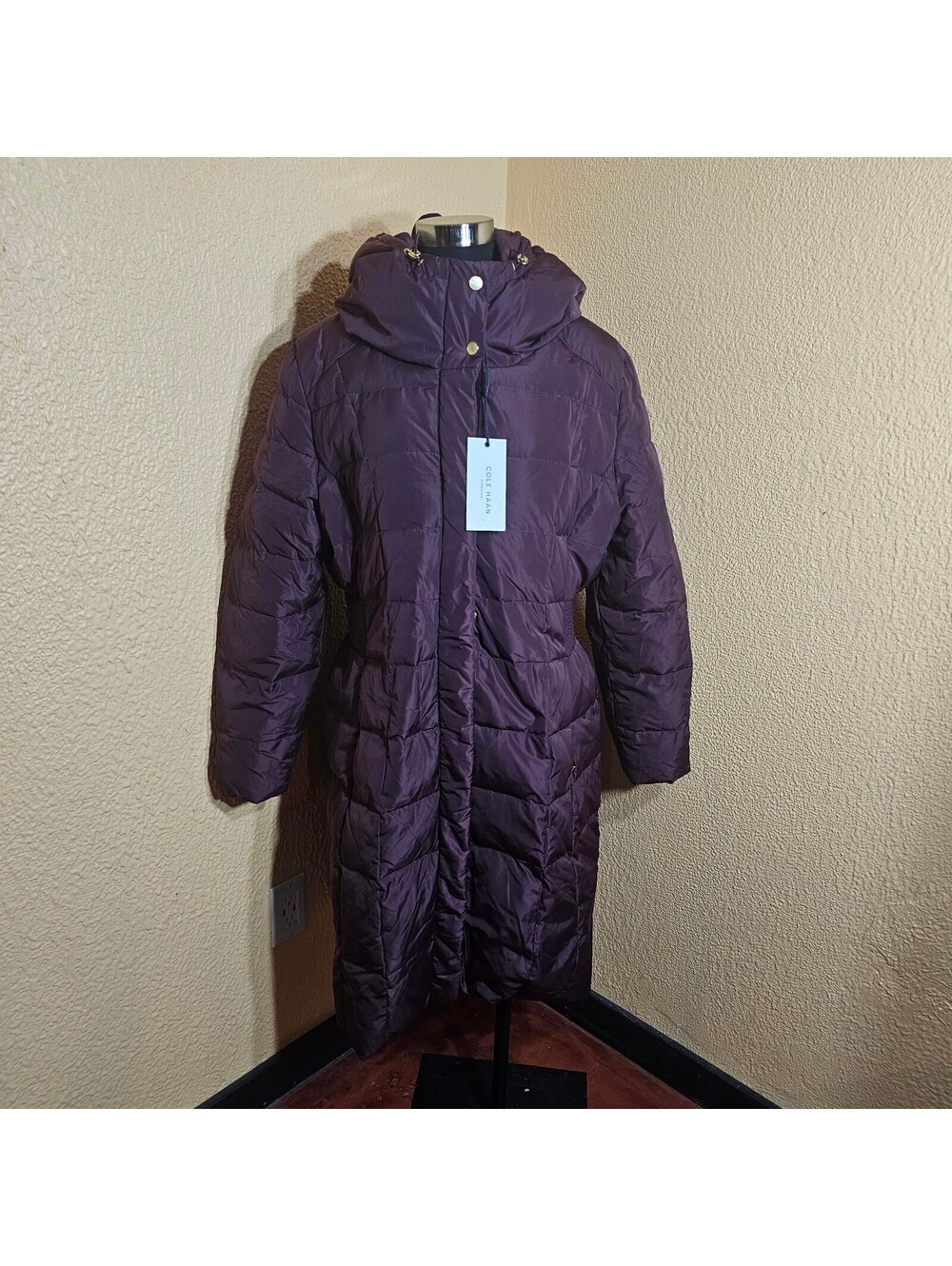 Cole Haan womens long hooded puffer coat purple XXL